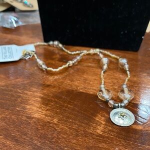 Gold Beaded Necklace with Pendant